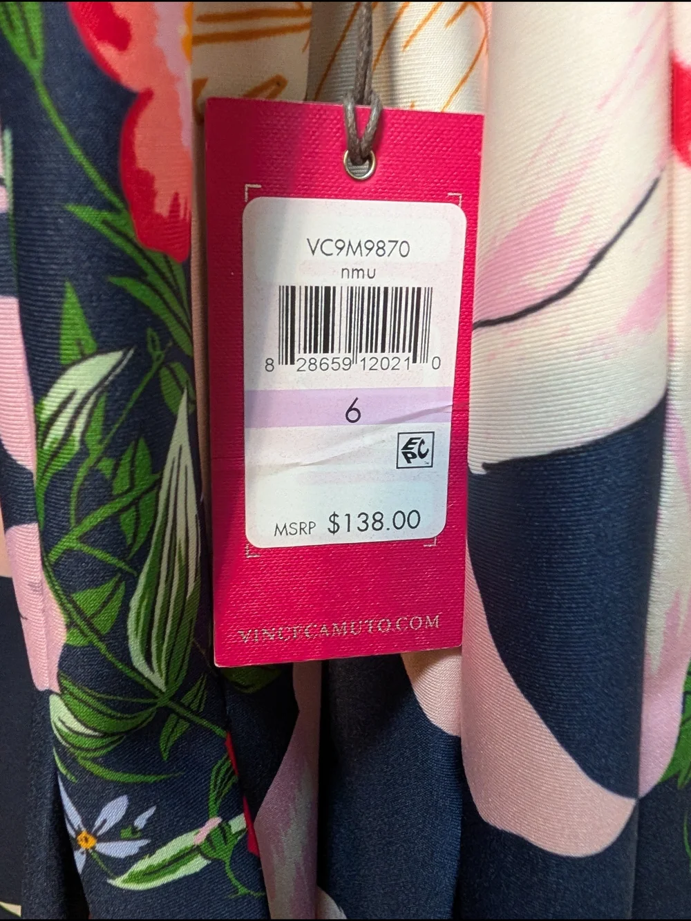 Vince Camuto Navy Floral Halter Midi Dress with Green Trim - Picture 6 of 9